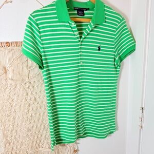 Ralph Lauren Sport Green White Navy Preppy Striped Slim Fit Polo Shirt